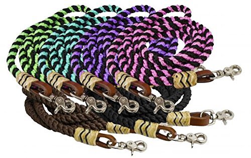 Showman 8' Rolled Nylon Barrel Reins with Rawhide Accents - Picture 1 of 8