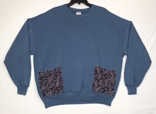 Blue Crewneck Sweatshirt Sewn On Pockets Womens Vintage Jerzees USA Made Sz 3XL
