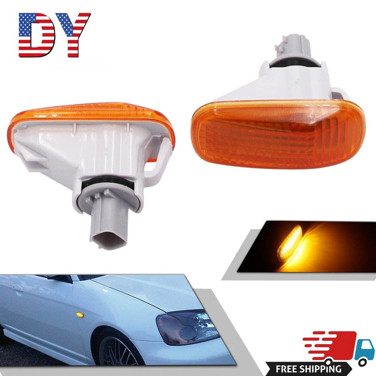 Pair Side Marker Amber Light w/Bulb Fit for Honda Fit Civic Accord