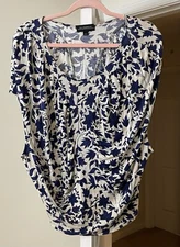 The Podolls Top Artsy Knit Blue Floral Bohemian Gypsy Festival Draped Women's XS