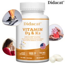 Vitamin D3 5000iu & Vitamin K2 100mcg 60 Vitamin D3 K2 Capsules