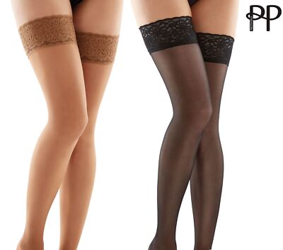 Pretty Polly halterlose Strümpfe 15 Den Tag bis Nacht transparente Spitze halterlose Strümpfe (2er Pack)