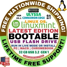 Linux MINT 20.1 USB Ulyssa Cinnamon Edge 64-Bit Live Boot, Full Install MAC, PC