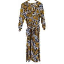 Talbots Maxi Dress Cotton Women XL 16 Blue Yellow Floral Long Pufg Sleeve New