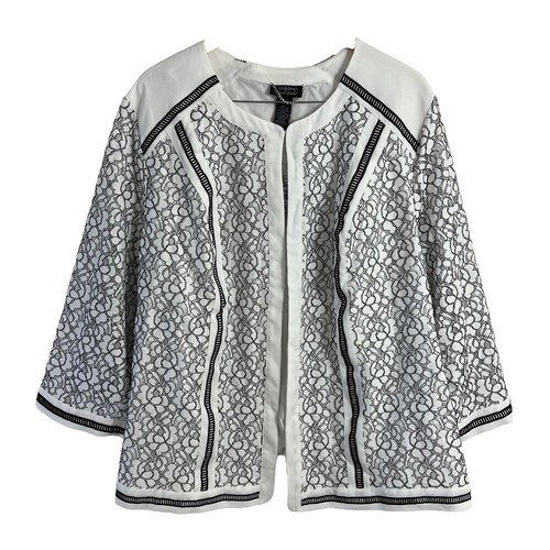 FAIRY BOUTIQUE Cardigan corto da donna in pizzo floreale corto bolero con maniche lunghe aperte sul davanti, bianco, 46