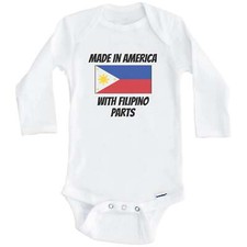 Made In America With Filipino Parts Philippines Flag Long Sleeve Baby Bodysuit