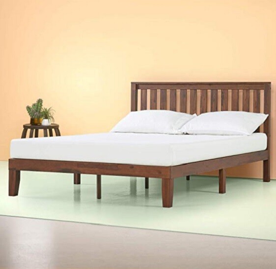 Solid Wood Platform Bed Frame Headboard Rustic King Size Slats Antique Espresso