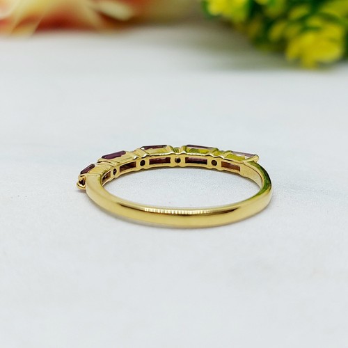 Baguette Natural Rhodolite Garnet Wedding Band Eternity Yellow gold Over Silver - Bild 5 von 12