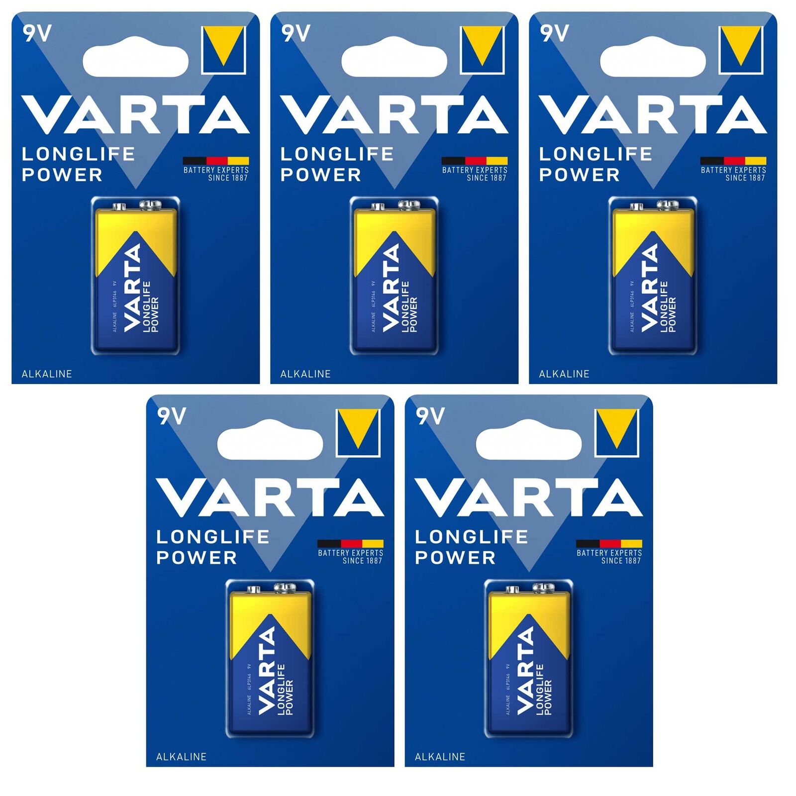 Thumbnail - 5 X Varta Batterien E-block Alkaline 9v Longlife Power 6lp3146 Für