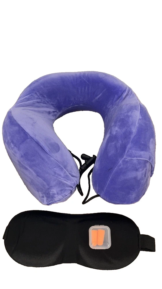 Memory Foam Travel Neck Pillow with Breathable Eye Mask and Ear Plugs for Comfort