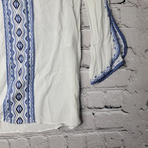 White House Black Market Voile Embroidered Tunic White Ultra Marine Blue Size 4 - Picture 5 of 12