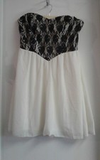 Pinky Women's Dress Ivory Black Lace Strapless Sheer Lined Size M NWT