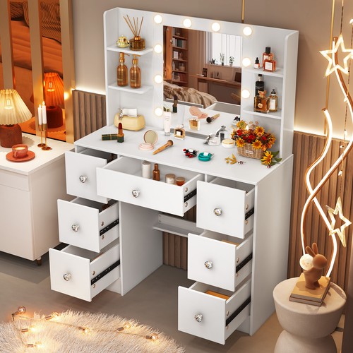 Schminktisch mit Spiegel und Beleuchtung Schlafzimmer Frisiertisch Schubladen DE - Bild 18 von 20
