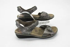 Taos Womens Sandal Escape Size 10 Pewter Ankle Strap Leather Shoes Pre Owned vq