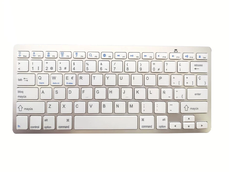 Teclado Mini Bluetooth Inalambrico QWERTY Español con Ñ Plata Blanco Universal - Imagen 4 de 4