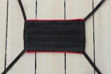 Black with Red Trim 100% Cotton Face Mask. Hand sewn mask made in USA.