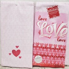 2 SAME PRINTED DUAL KITCHEN TOWELS 16"x26" ST. VALENTINE'S DAY,LOVE HEARTS,KDD