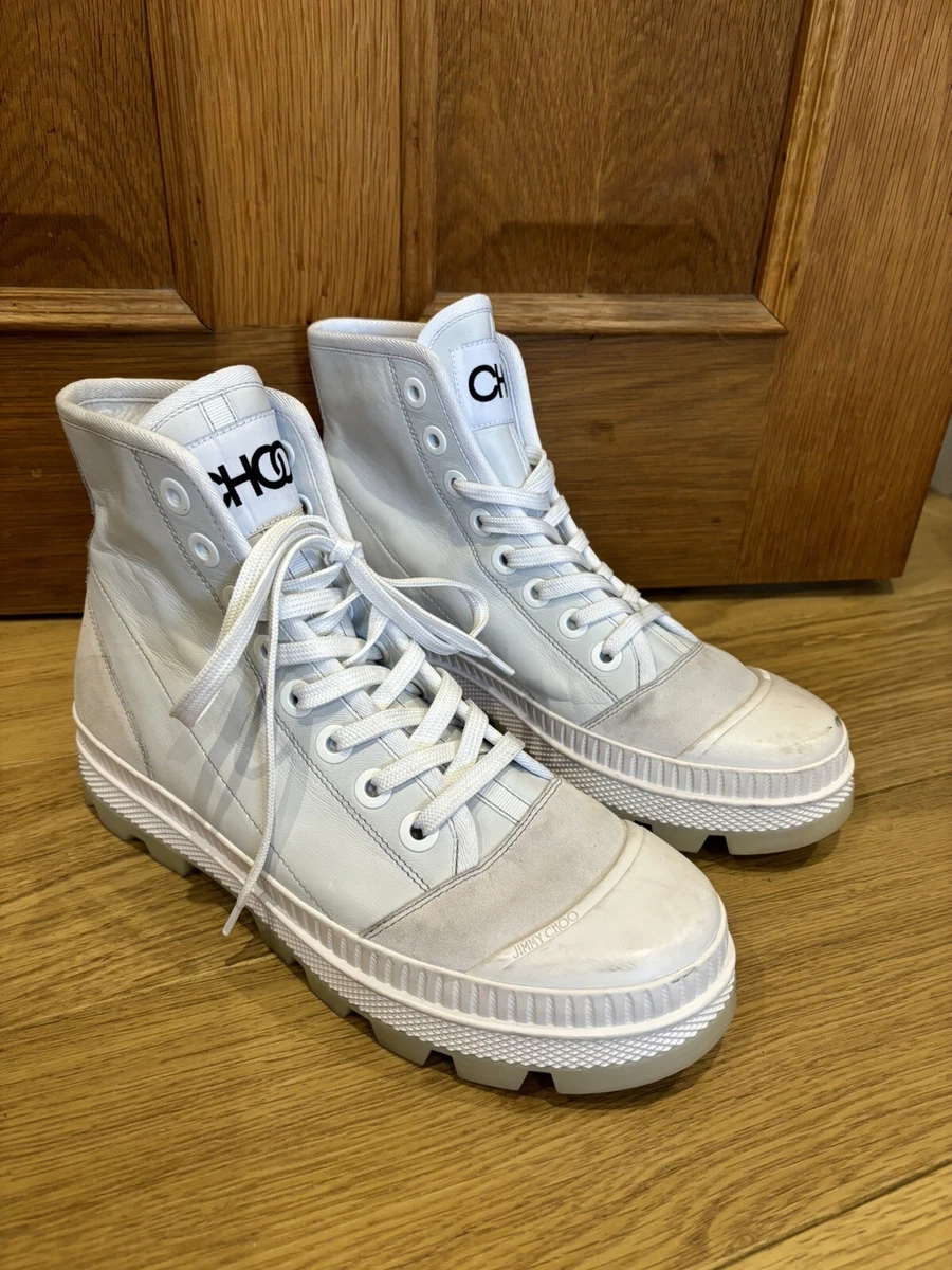Men s Jimmy Choo White Leather Suede NORD Combat Boots UK 10 44