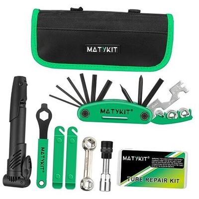 Bike Repair Kit with Tools Bag + Bicycle Pump + Bike Multitool + Crank 
