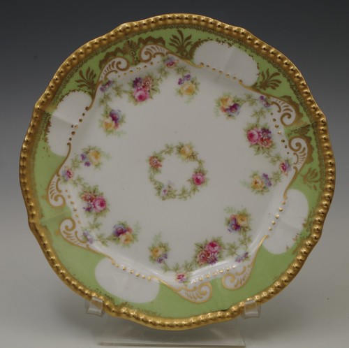 ANTIKER ELITE LIMOGES PORZELLAN ROSEN GOLD VERGOLDET PERLEN BROT UND BUTTERTELLER