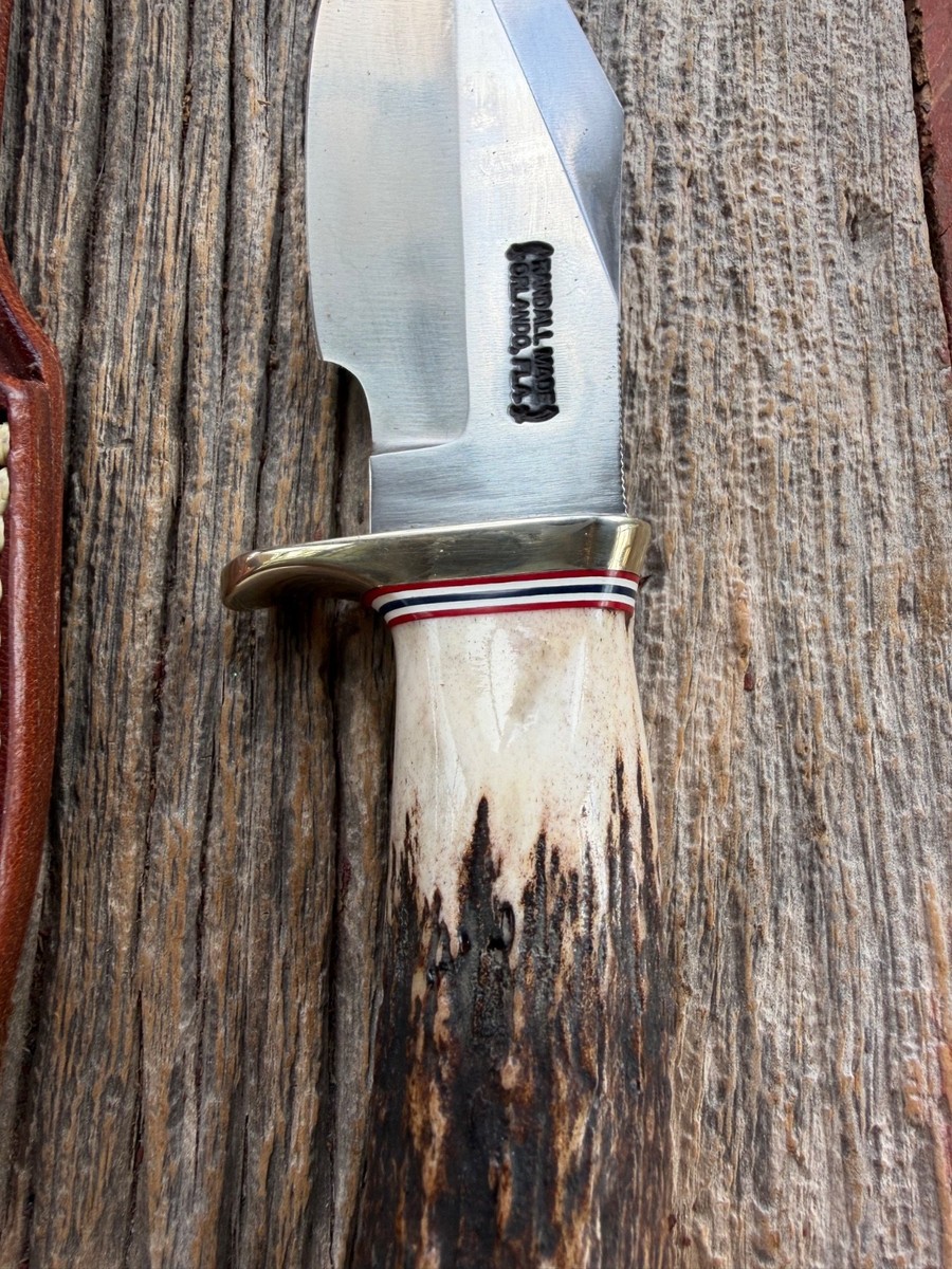 Randall Made Knife Model 19-4 Gnarly Stag Nickel Hilt RWB Spacers