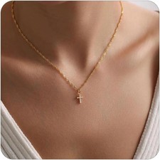 Cross Necklace for Women Trendy,14K Gold-Plated Dainty Gold Cross Pendant Neckla