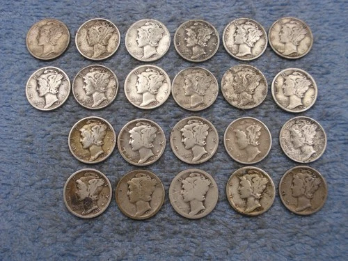 22 SILVER MERCURY DIMES WITH DATES AND PROBLEMS lot 60