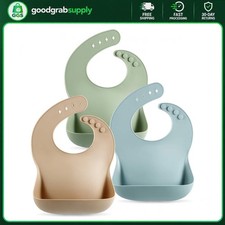 Set of 3 Silicone Baby Bibs Waterproof Soft Unisex 10-72 Months