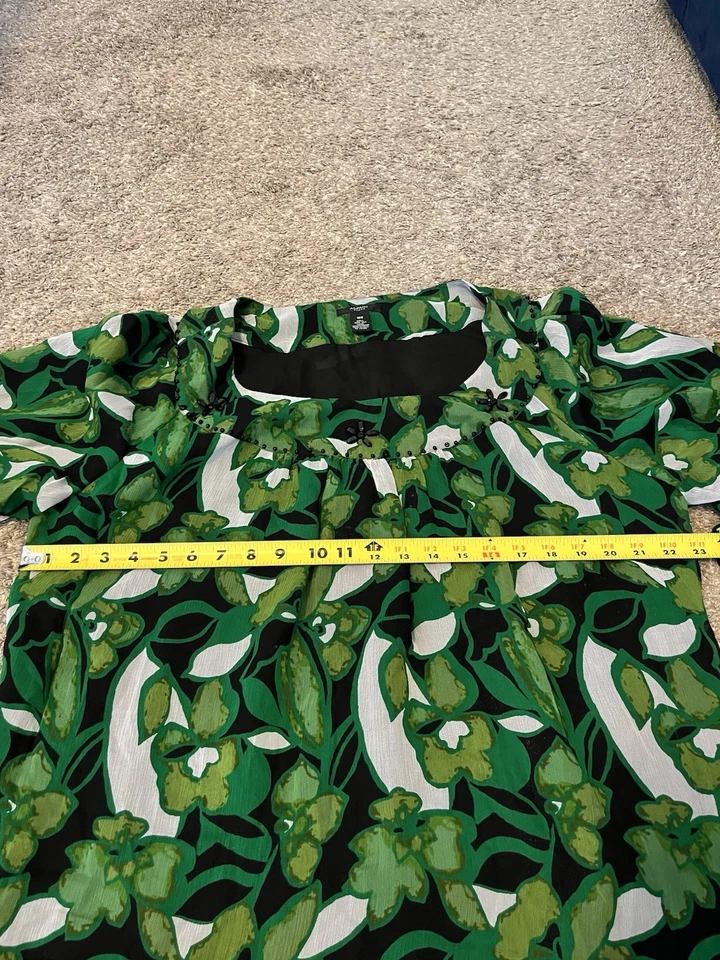 Blusa Alfani Vintage Verde Seda Floral Cuello Cuentas Mujer Talla 18W Años 90 Y2K Foto 4 de 4