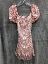 Fairycore Mini Dress Teen 16Y Pink Rose Floral Mesh Milkmaid Coquette Romantic