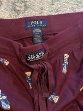 Y2K Polo Ralph Lauren Polo Bear Burgundy Cotton Pajama Pants L