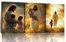Jesus With Children Wall Art Set Of 3 Framed Christian Canvas Prints For Kids...