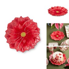 Winter Blooms Poinsettia Platter 3D Red Floral Serving Plate Certified