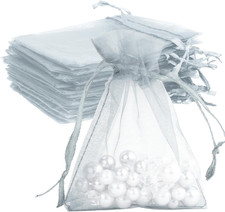 Organza Bags - 50pcs Small Grey Sheer Organza Gift Bags with Drawstring, 4 x 6 i