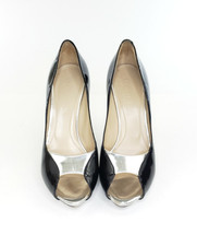 Alexander McQueen Womens Pumps Peep Toe Black Patent Silver Size 8