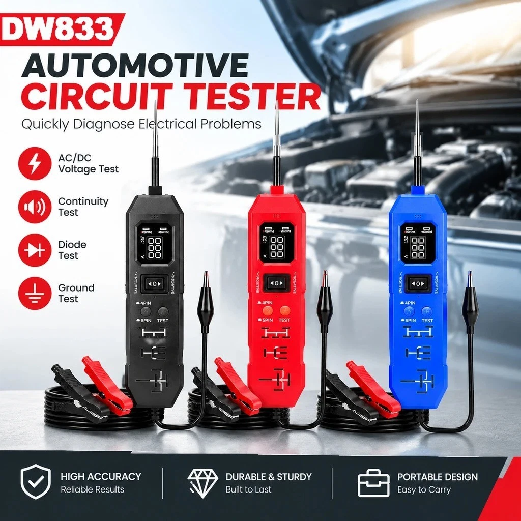 Probador de relés de circuito DW833 actualizado 3-36V 4/5 pines con luz de trabajo LED