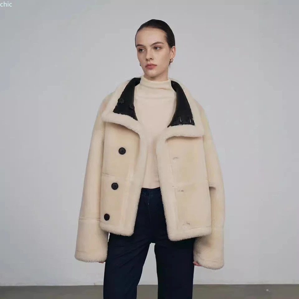 Nuevo abrigo de piel genuina de oveja para mujer 2024 invierno gamuza cuero chaqueta de piel Foto 4 de 4
