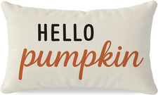 Fall Throw Pillow Covers 12X20, Hello Pumpkin Lumbar Decorative Cushion Case, Fa