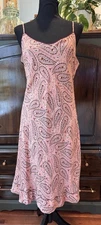 Sz XL 100% Silk Slip Dress Nightgown Paisley floral Pink Peach Burgundy 90s Y2K