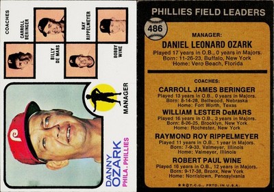 1973 Topps Baseball Card #486 Danny Ozark