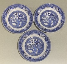 3 x Vintage Blue White Old Willow Saucers Ironstone Washington Pottery Christmas