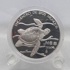 Moneda Plata 925% Prueba México 5 Pesos 1994 Tortuga