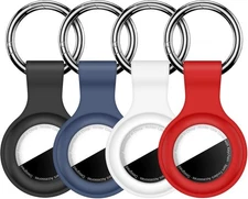 4 Pack Compatible with AirTag Case Keychain Silicone Holder Black Blue White Red