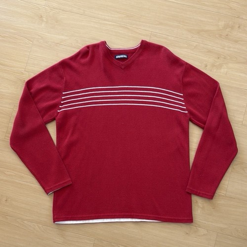 AEROPOSTALE MENS RED AND WHITE LIGHT KNIT SWEATER LONG SLEEVE CASUAL LARGE - Picture 2 of 10