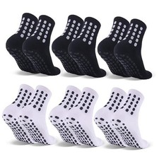 6 Pairs Kids Grip Soccer Socks Cushioned Non Medium 6 Pairs, 3black  3white