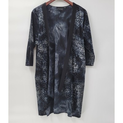 MinkPink Womens Kimono M Gray Green Reptile Long Line Cardigan Hi Low Hem Pocket