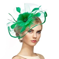 Vintage Tea Party Hat - 2025 Mesh Kentucky Fascinators Headband Flower Green