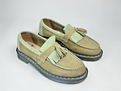 Dr Martens Adrian Muted Olive Green Tumbled Leather Tassel Loafers Sz M 9 - W 10