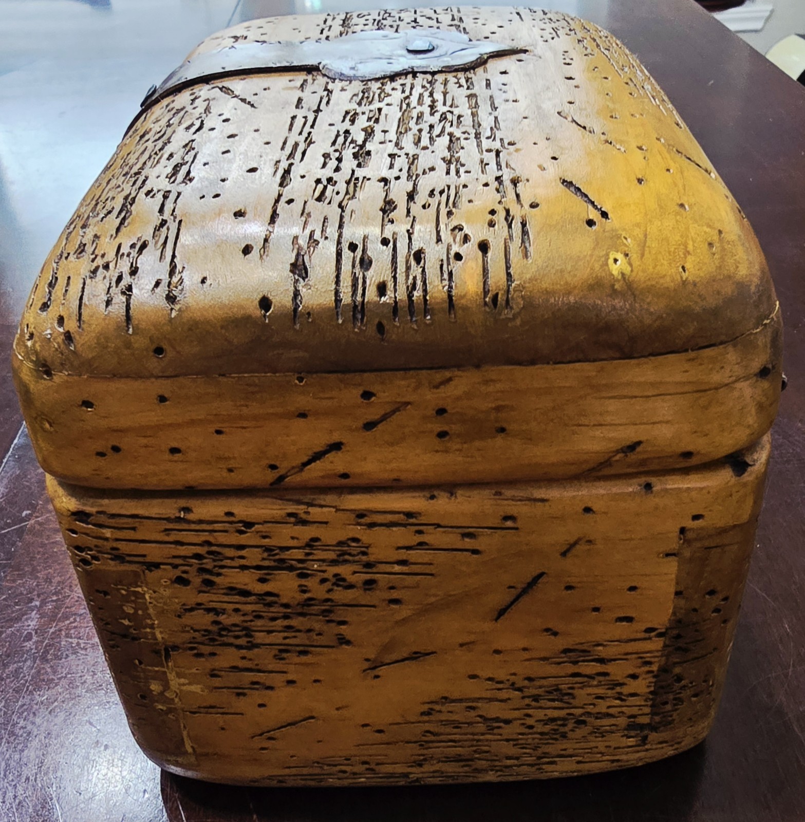 Rare Antique Early Vintage Small Worm Wood Chest Trunk Box