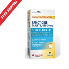 Glenmark Maximum Strength Famotidine Tablets, 20 mg, Acid Reducer for Heartburn